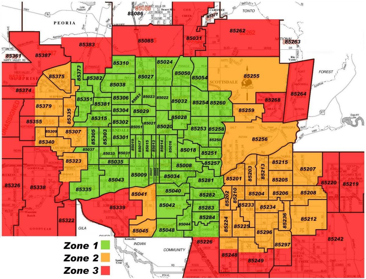 Phoenix az zip code mapa